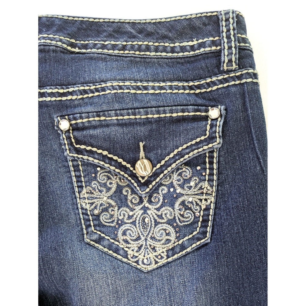 Nine West Jeans Womens 12 Dark Wash Embroidered Flap Pocket Cropped Straight Leg